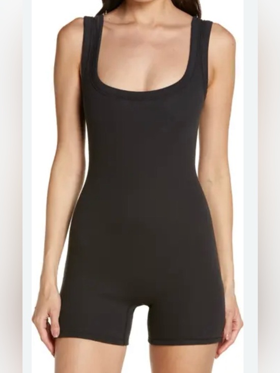 SKIMS Pants - Skims NWT Cotton Ribbed Onesie Scoop Neck Soot Black Bodysuit Romper Size M